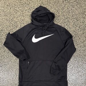 Nike Black Pullover, White Swoosh Size L Dri-Fit standard fit. front pocket